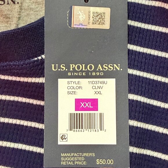 U.S. Polo Assn. Men's Pullover Navy/White Striped Henley Shirt Size XXL NWT - Picture 8 of 11
